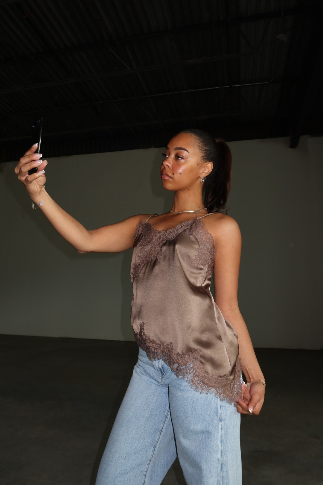 Satin Lace Asymmetrical Cami