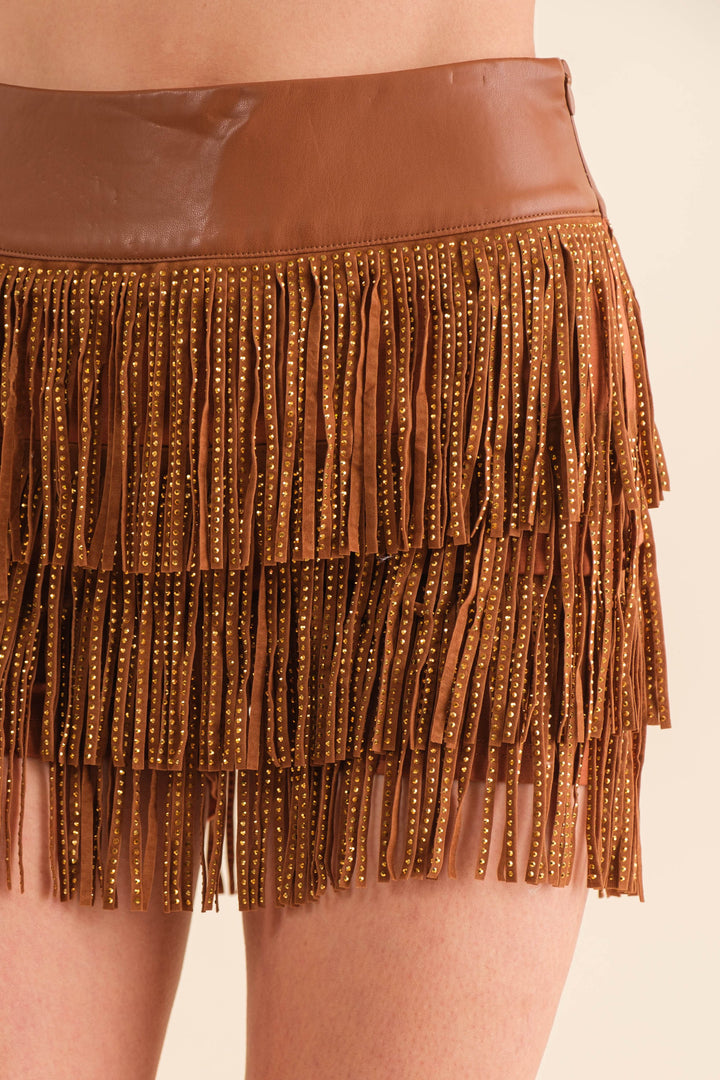Faux Leather  Fringe Skort