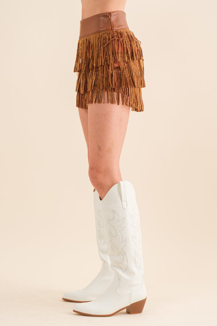 Faux Leather  Fringe Skort