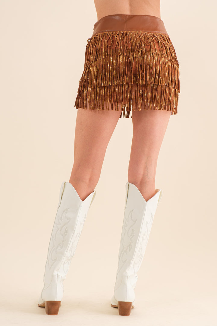 Faux Leather  Fringe Skort