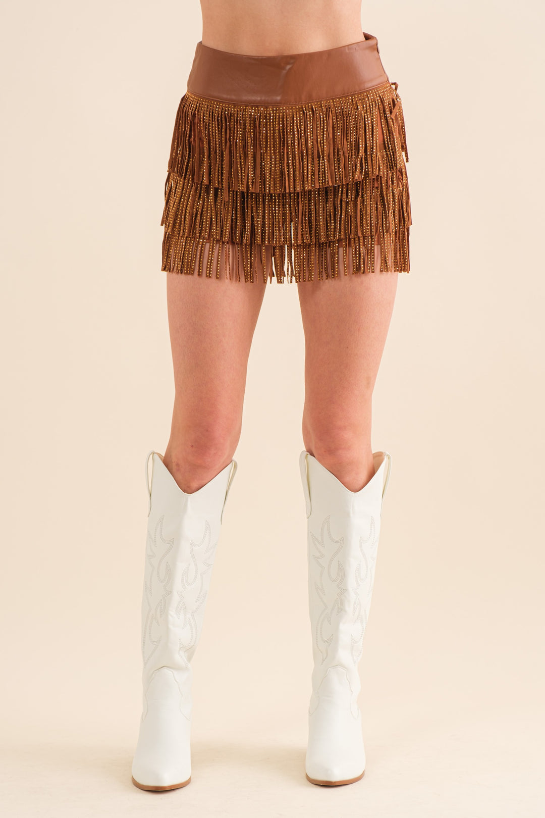 Faux Leather  Fringe Skort