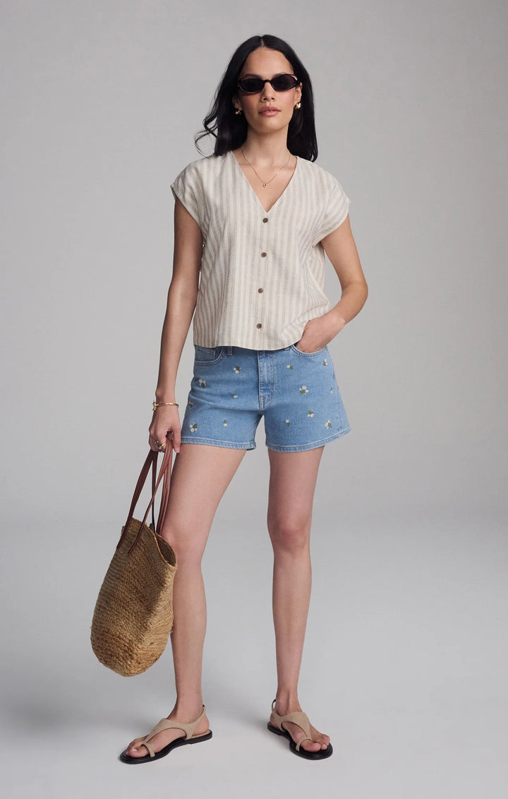 V-neck Short Sleeve Button Shirt