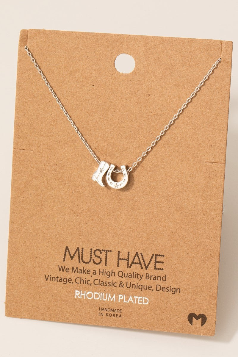 Cowboy Boots Horse Shoe Charm Necklace
