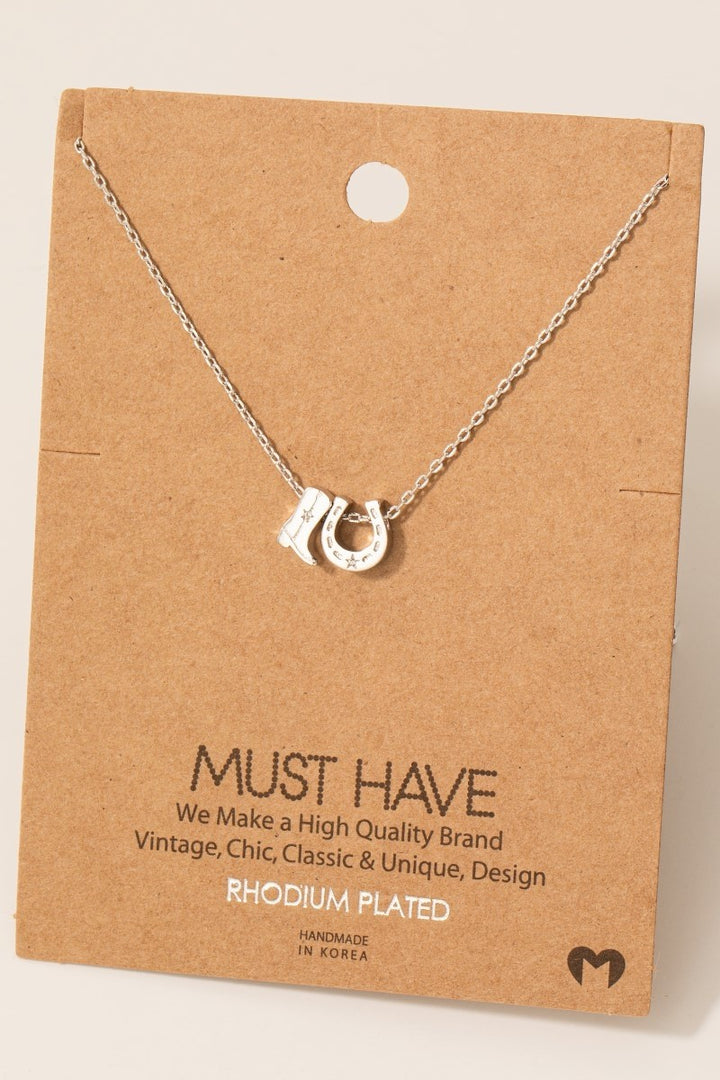 Cowboy Boots Horse Shoe Charm Necklace