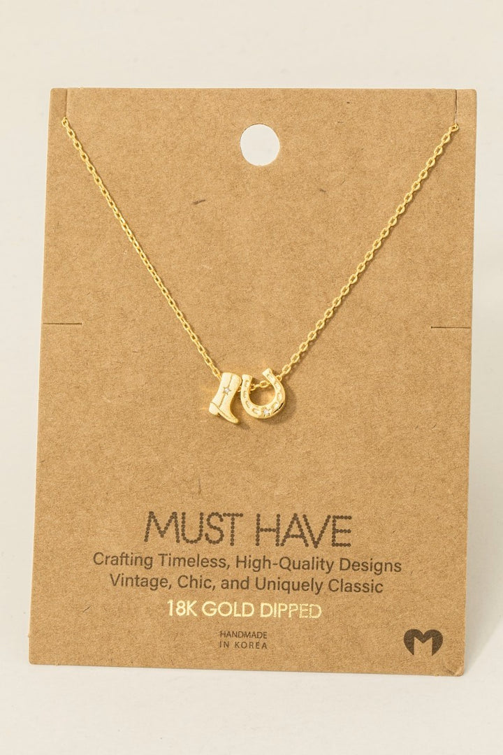 Cowboy Boots Horse Shoe Charm Necklace