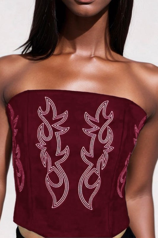 Velvet Embroidered Western Corset Top