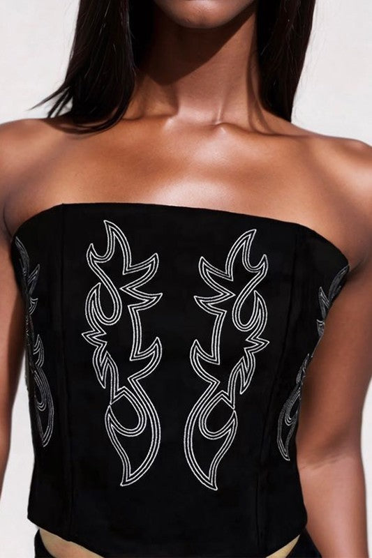 Velvet Embroidered Western Corset Top