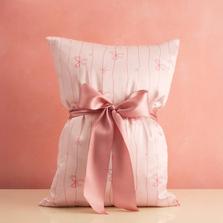 Holiday Satin Pillowcase Striped Bows