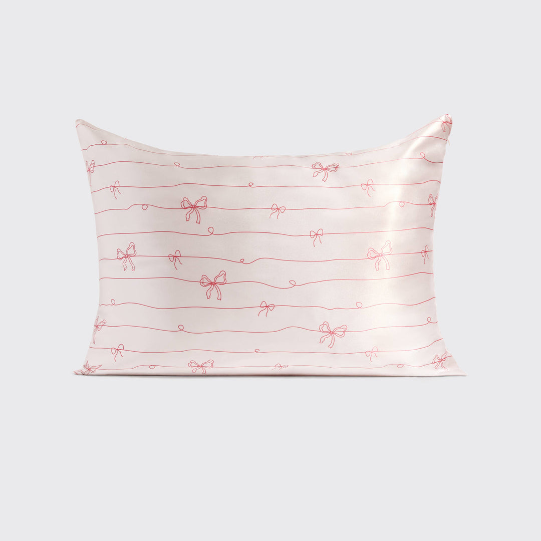 Holiday Satin Pillowcase Striped Bows