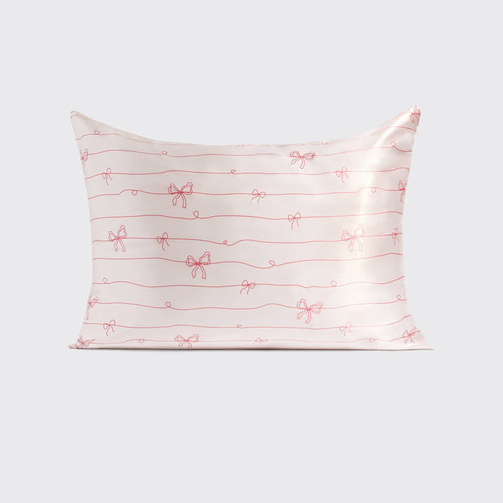 Holiday Satin Pillowcase Striped Bows