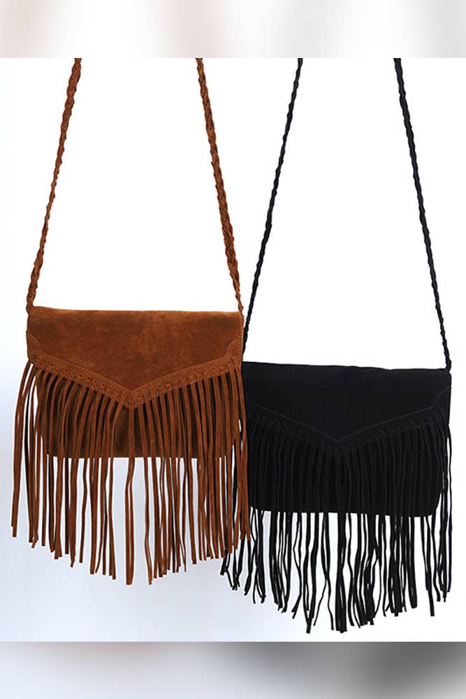Faux Suede Fringe Envelope Bag