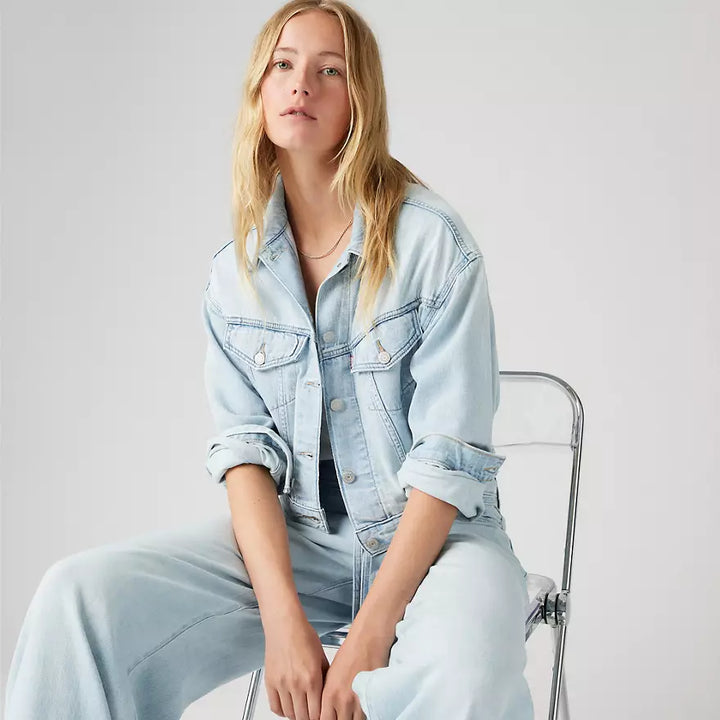 Shrunken '90s Linen + Denim Lightweight Trucker Jacket
