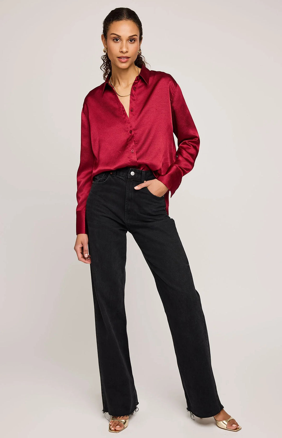 Simone Satin Button Down Shirt