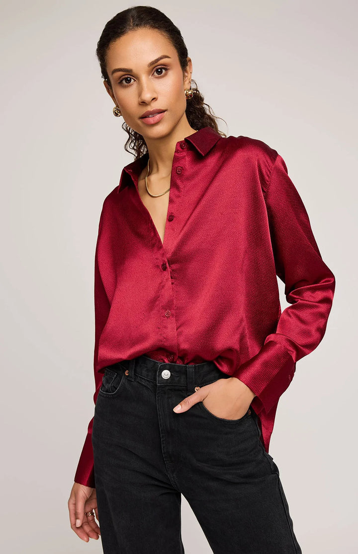 Simone Satin Button Down Shirt