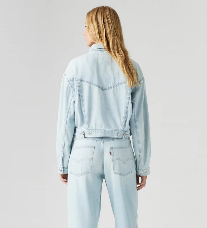 Shrunken '90s Linen + Denim Lightweight Trucker Jacket