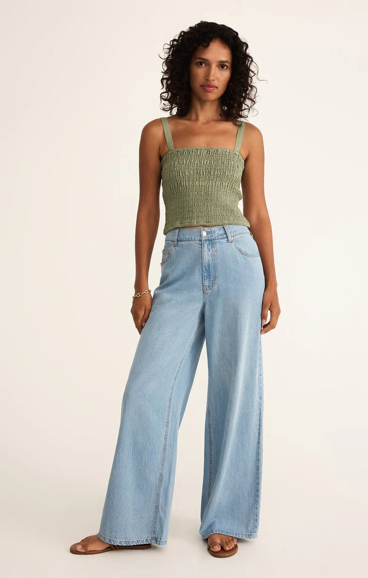 Amelie Smocked Linen Crop Tank
