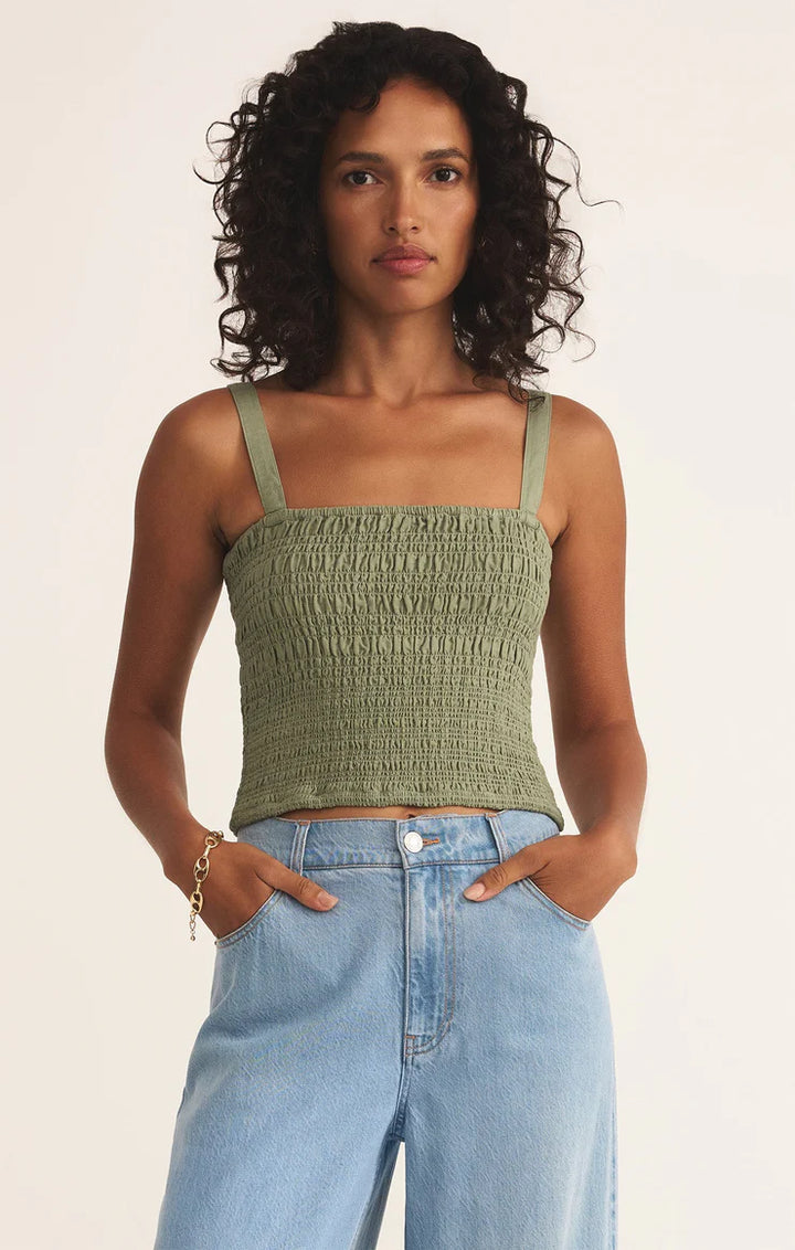 Amelie Smocked Linen Crop Tank