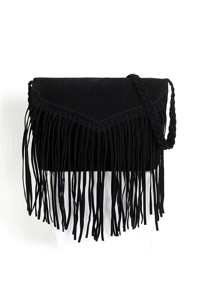 Faux Suede Fringe Envelope Bag