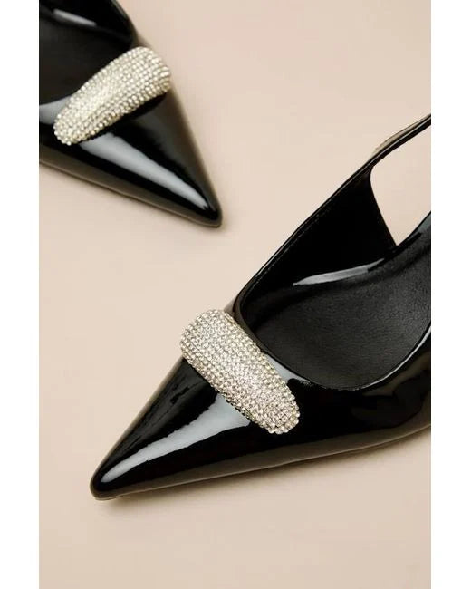 Lonan Patent Rhinestone Slingback Heel