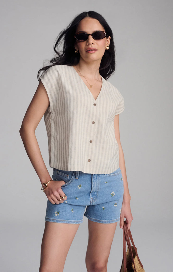V-neck Short Sleeve Button Shirt