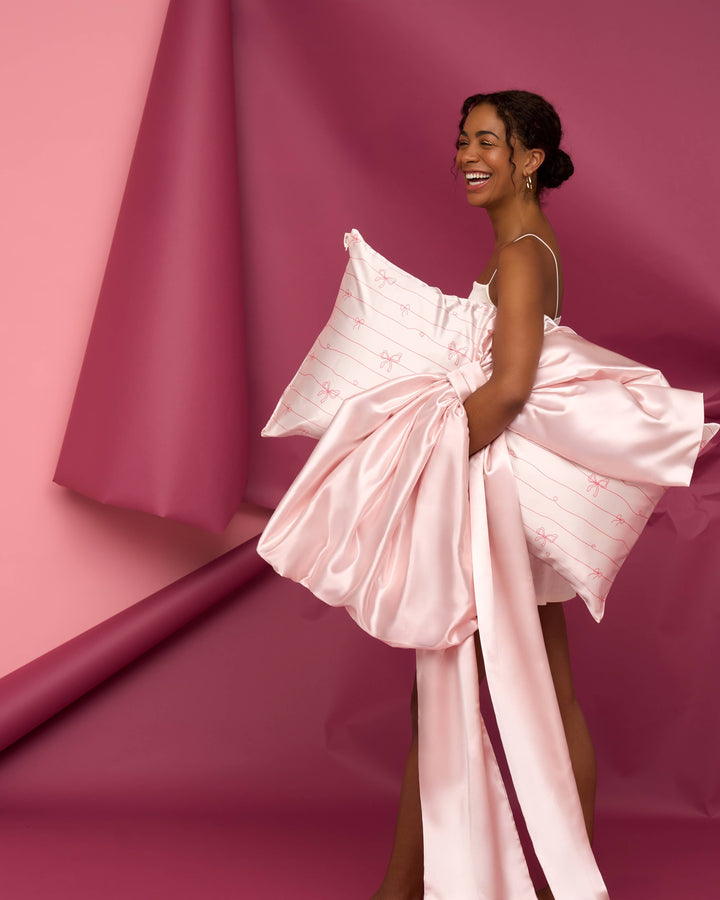 Holiday Satin Pillowcase Striped Bows