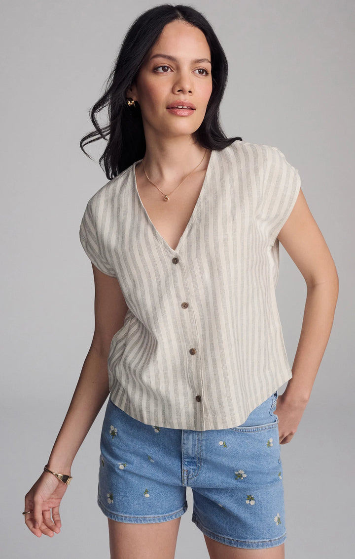 V-neck Short Sleeve Button Shirt