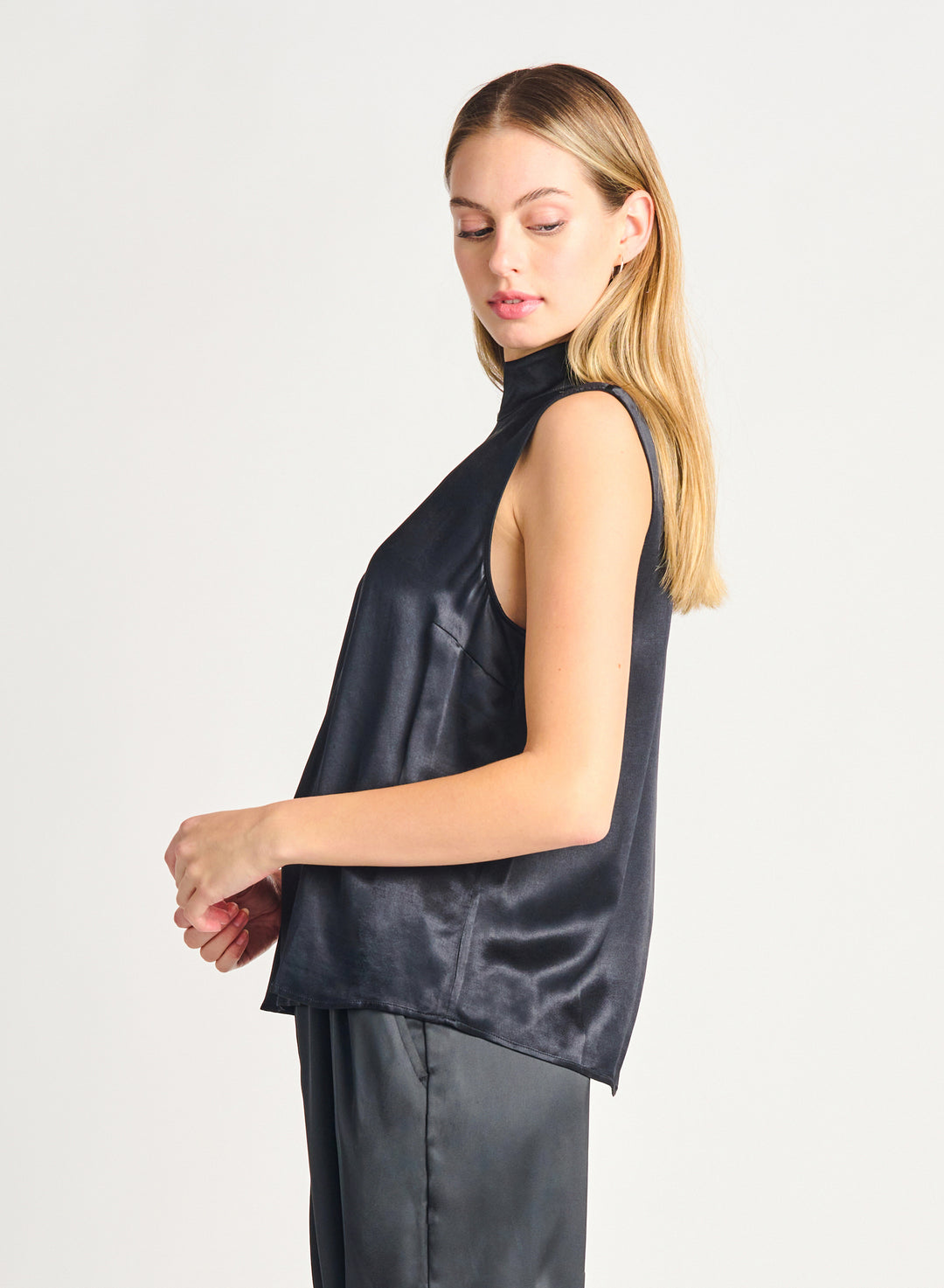 Miranda Satin Mock Neck Top