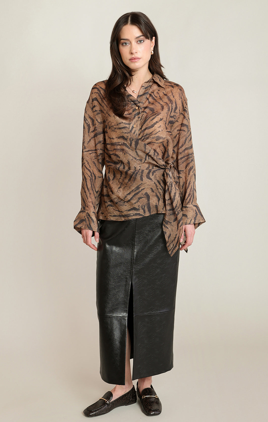 Animal Print Wrap Blouse