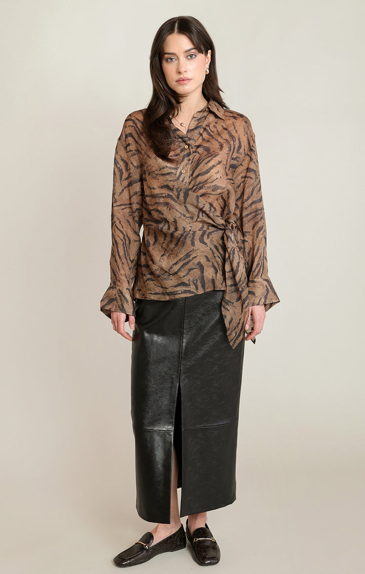Animal Print Wrap Blouse