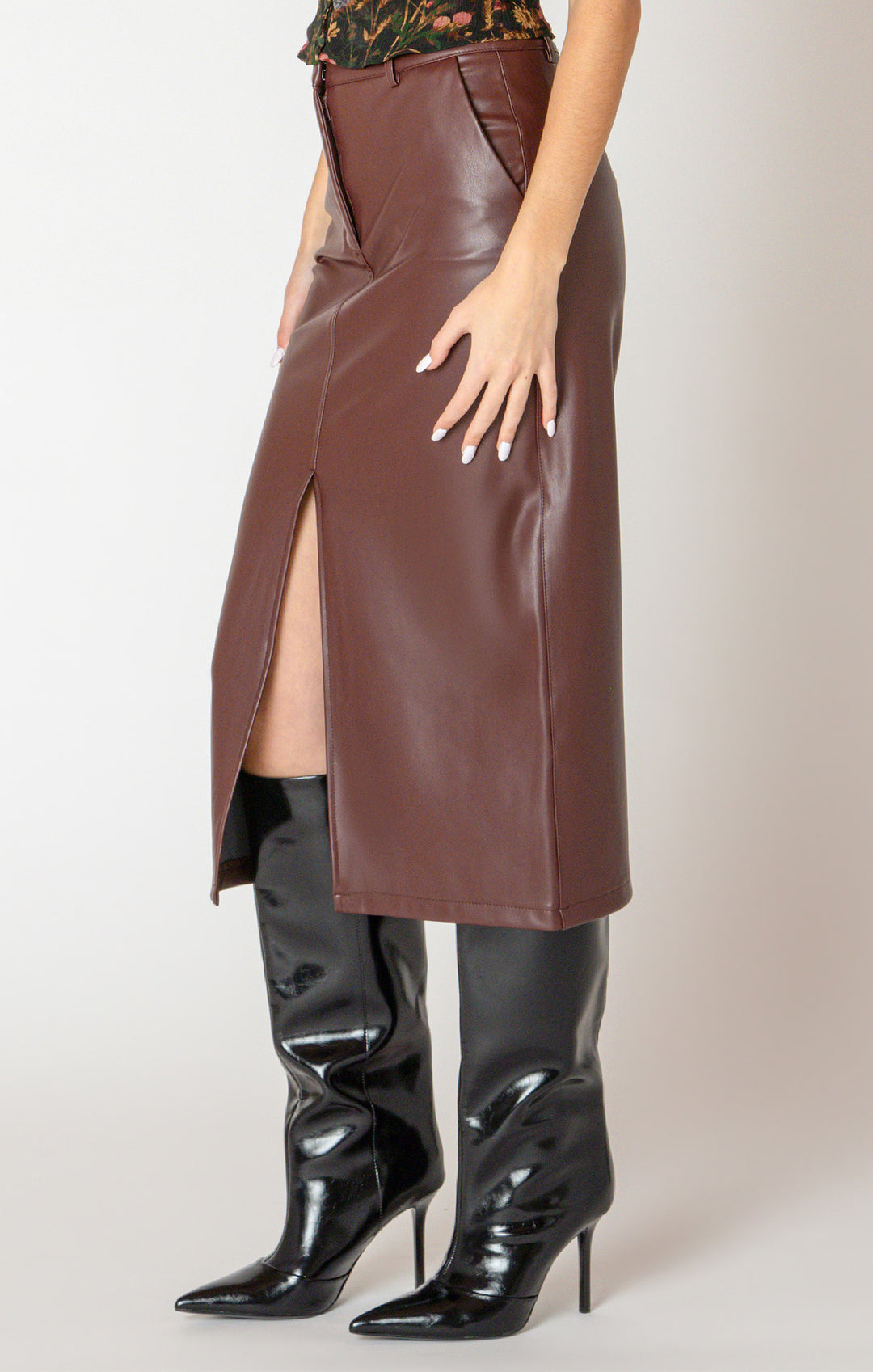 Alexandra Faux Leather Midi Skirt