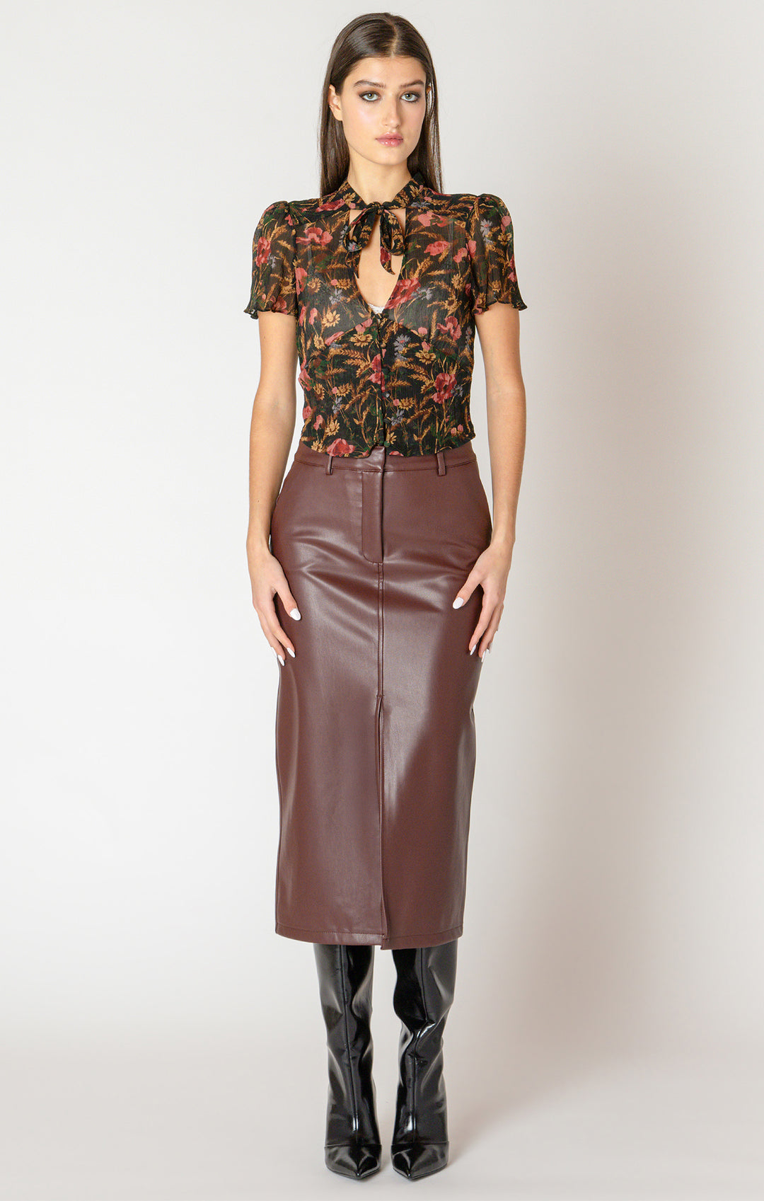 Alexandra Faux Leather Midi Skirt