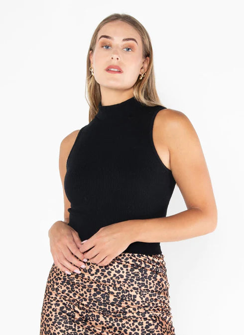 Bamboo Rib Sleeveless Mock Neck Top