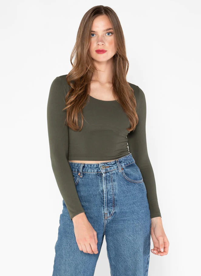 Bamboo Long Sleeve Scoop Neck Crop